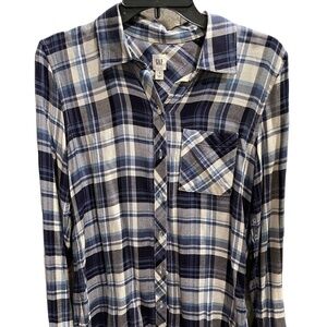 ❤️ GAP BLUE PLAID RELAXED FIT BUTTON DOWN TOP SIZE XS